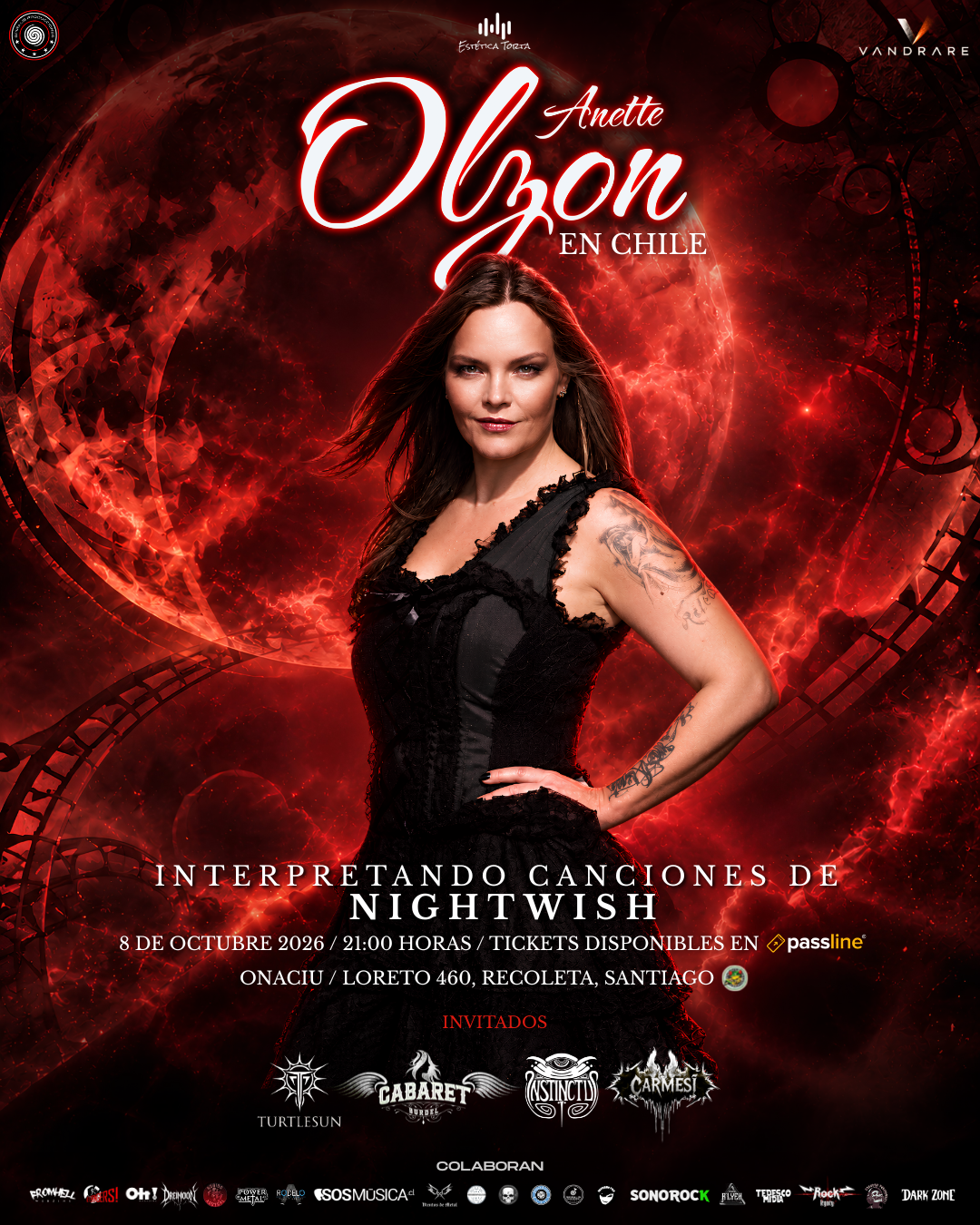 Cabaret Burdel y Carmesí se suman al show de Anette Olzon en Chile